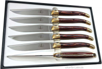 Rosenholz FORGE DE LAGUIOLE Steakmesser Messing poliert Set 6-teilig