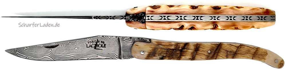 FORGE DE LAGUIOLE Serie LUXE Pocket Knife Plein Manche Carbon Damascus Rams Horn