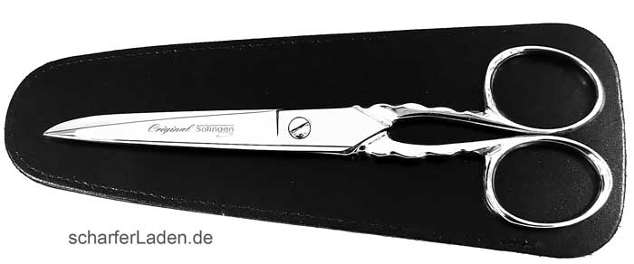 15,7 cm Altdeutsche Schere Modell KETTENHALM  mit Lederetui