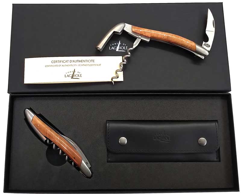 FORGE DE LAGUIOLE Sommelier satin briar leather case black Set 2-piece