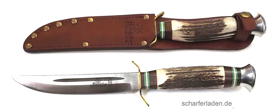 HUBERTUS Fahrtenmesser  Hirschhorn Fingerschutz Blutrinne   rostfrei 12,5 cm