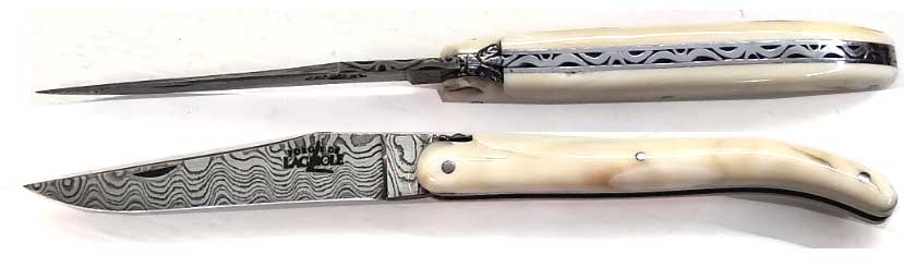 11 cm FORGE DE LAGUIOLE  LUXE pocket knife carbon damascus Plein Manche warthog tooth