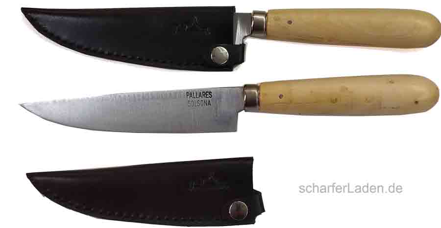 12 cm PALLARÈS Brotzeitmesser Steakmesser mit Lederetui Holzgriff INOX Stainless Steel