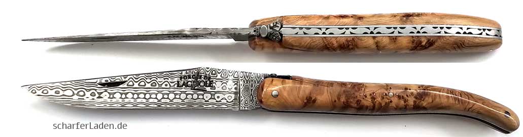 Forge de Laguiole knife Plein manche juniper wood Damascus blade