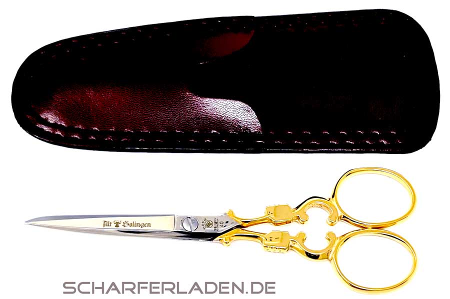 23 cm Dovo scissors model ALT SOLINGEN hard gold plated with leather case
