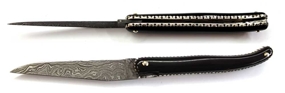 VIRGILIO MUNOZ model ARGENTUM knife black horn  with sterling silver damascus
