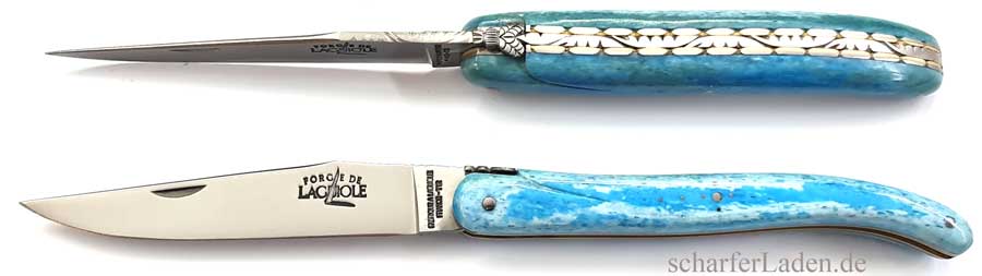 12 cm FORGE DE LAGUIOLE LUXE Taschenmesser  Doppelplatine Kamelknochen blau