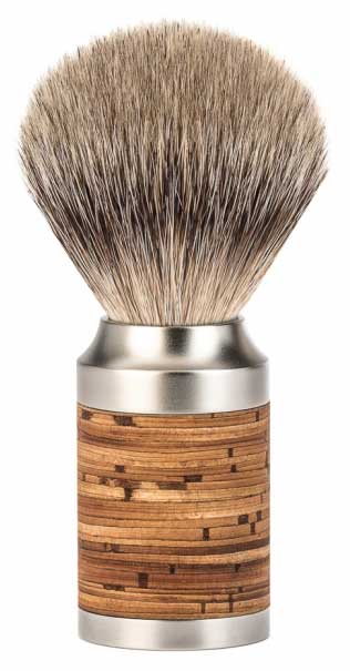 MHLE ROCCA shaving brush silver tip stainless steel birch bark