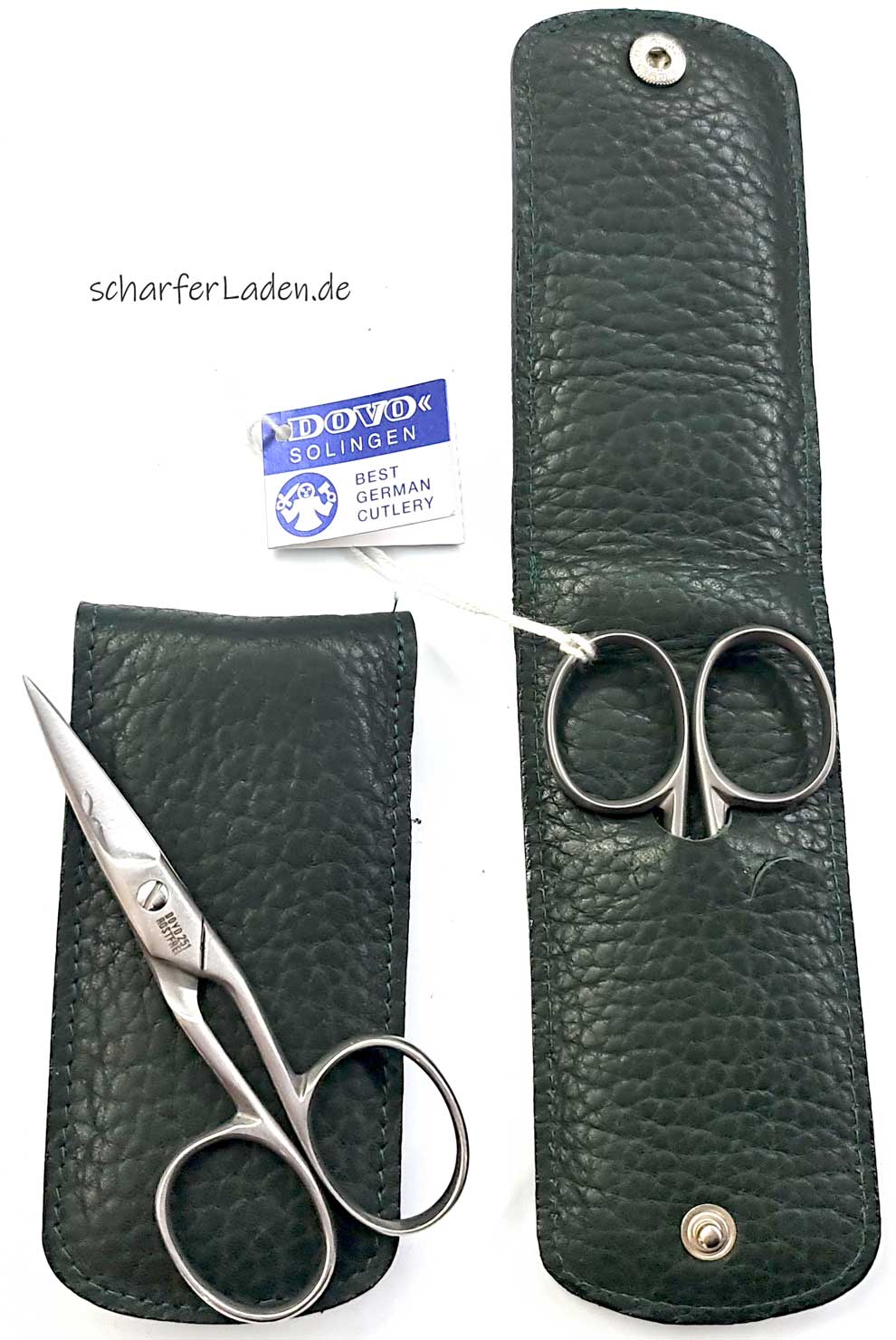 DOVO high quality nail scissors serrated in case deerskin green set 2 pieces