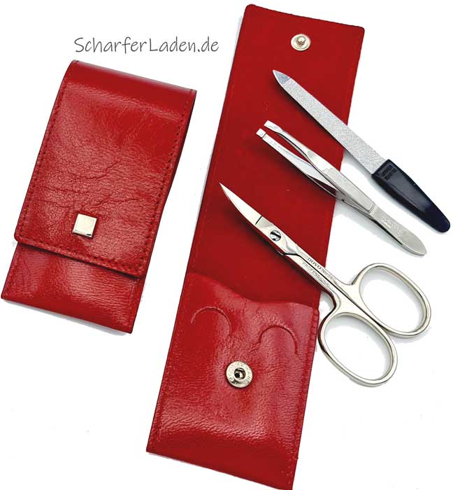 1909 RDTER Nail Case with DOVO Nail Scissors Cowhide Red 4-pcs.