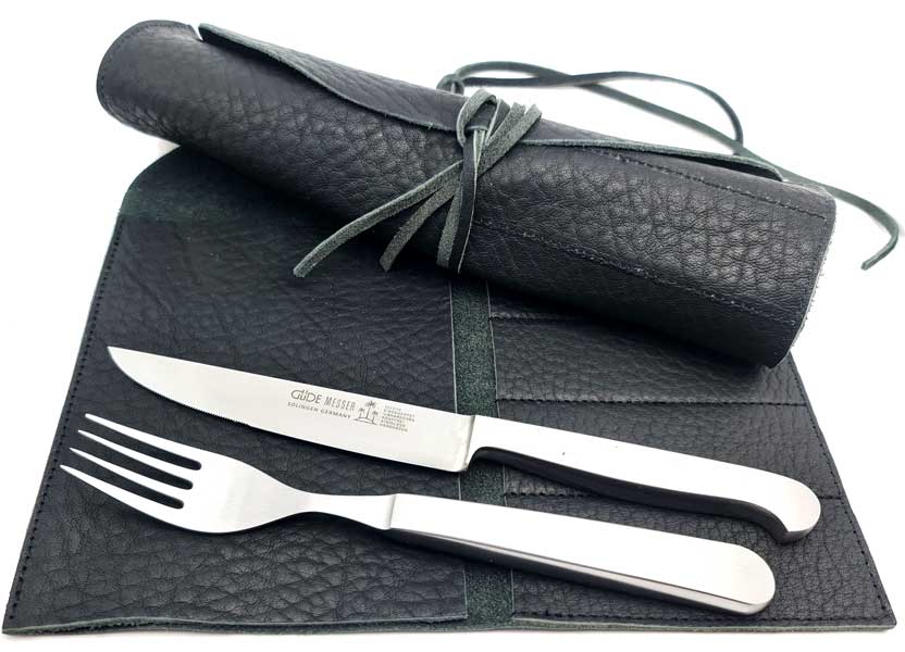 GDE KAPPA steak cutlery leather case set 3 pieces
