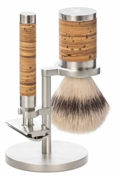 MHLE shaving set, Silvertip Fibre with shaving razor stainless steel birch bark.