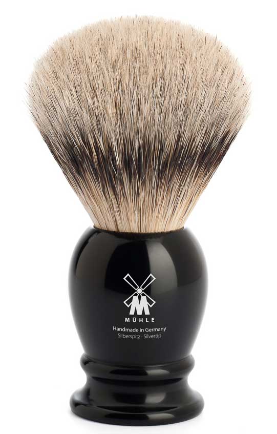 MHLE Serie CLASSIC shaving brush silver tip badger pluck precious resin black 23 mm