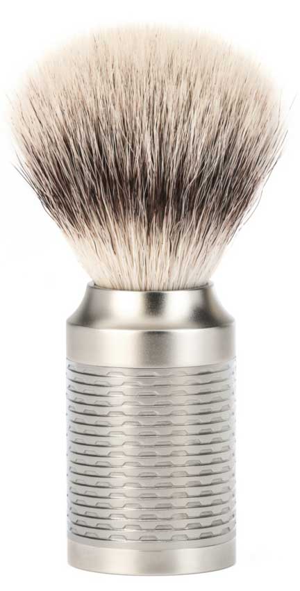 MHLE ROCCA Shaving Brush Silvertip Fibre Handle material stainless steel satin finish
