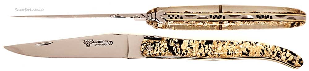12 cm LAGUIOLE EN AUBRAC PAILLETTE OR Taschenmesser Acryl Goldstaub