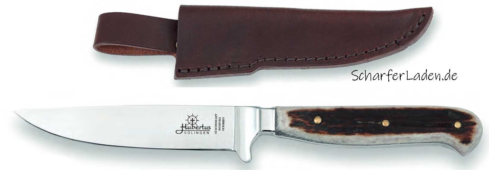 HUBERTUS model JAGDNICKER leather sheath staghorn stainless 1