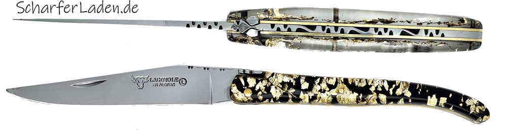 12 cm LAGUIOLE EN AUBRAC model PAILLETTE OR pocket knife polished acrylic and gold shavings