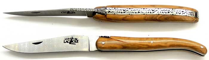 12 cm FORGE DE LAGUIOLE LUXE Pocket Knife Double Blade Damascus Plein Manche Olive Wood