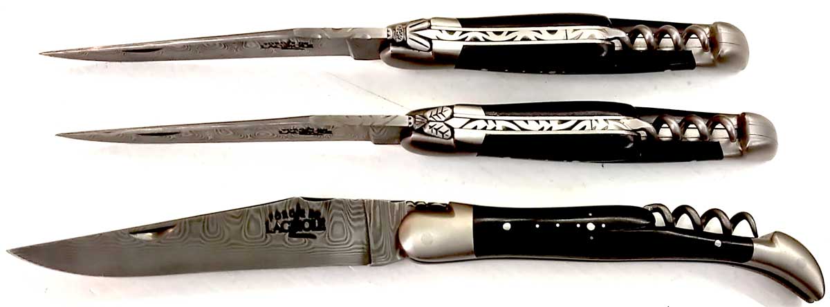 Inox Damast Forge de Laguiole Messer  11cm Ebenholz   mit Korkenzieher