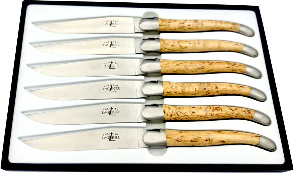 Maserbirke FORGE DE LAGUIOLE Steakmesser satiniert Set 6-teilig
