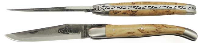 12 cm FORGE DE LAGUIOLE Serie LUXE Model BRUT DE FORGE Pocket knife curly birch