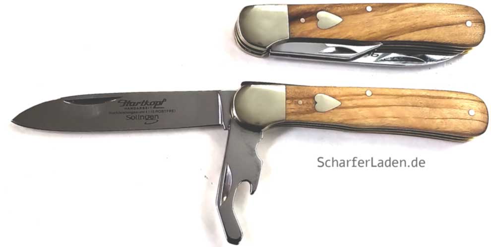125 HARTKOPF Messer FEDERDRCKER Olivenholz Herzgravurschild