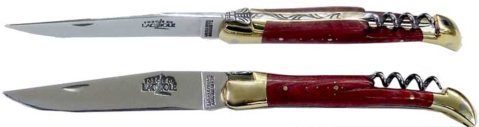 12 cm FORGE DE LAGUIOLE TRADITION Taschenmesser poliert Messingbacken Korkenzieher Stamina rot 2-teilig