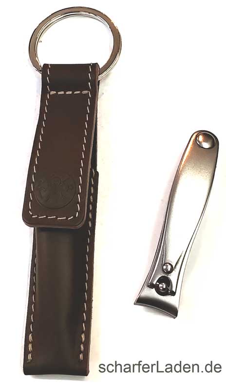DOVO Nagelknipser 6 cm  Schlüsselring Leder  braun  Set 2-teilig