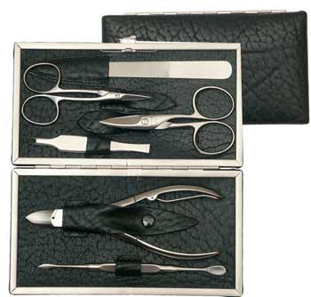 DOVO manicure case bison leather black set 7 pieces