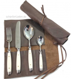 EICHENLAUB cutlery bag, acrylic white with brass rivets, 5 pieces 